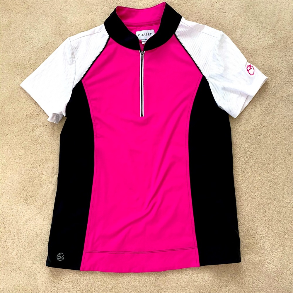 CHASE 54 1/4 ZIP HOT PINK, BLACK & WHITE TOP MEDIUM